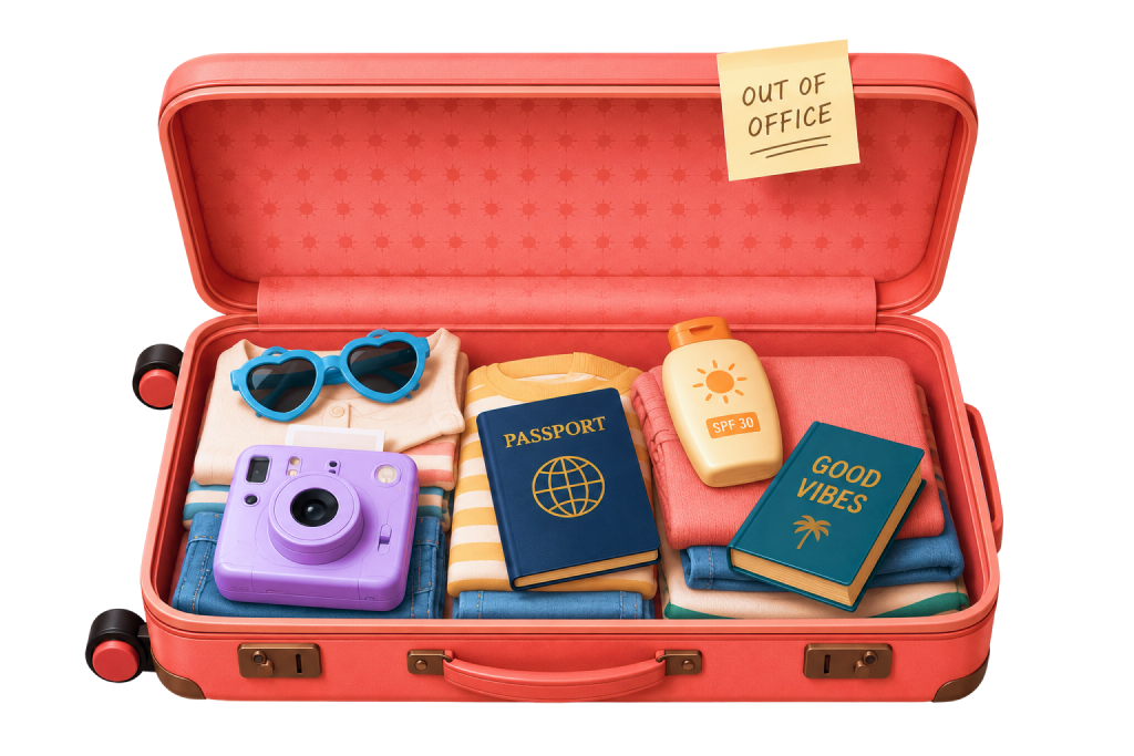 Open koffer met vakantie-items